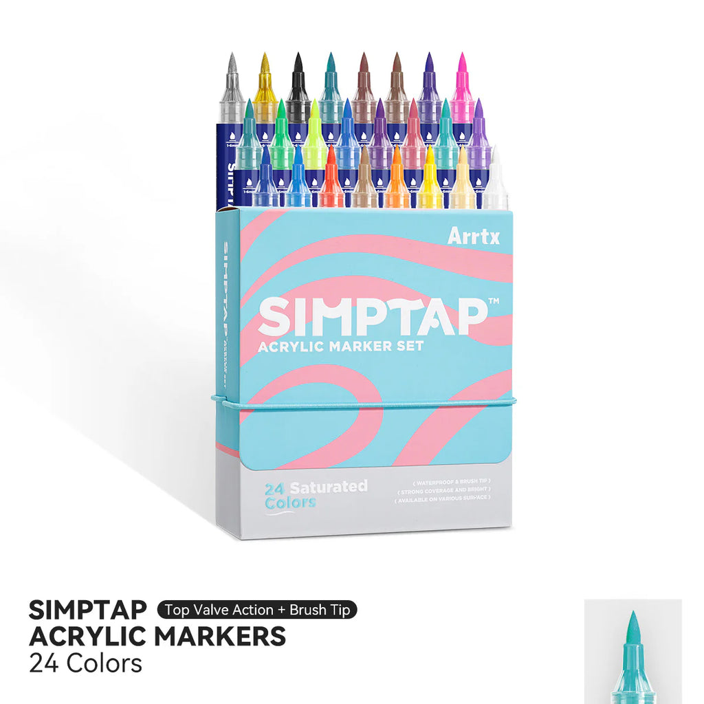 Arrtx Simptap Acrylic Markers 24 Colors Top Valve Action Paint Markers