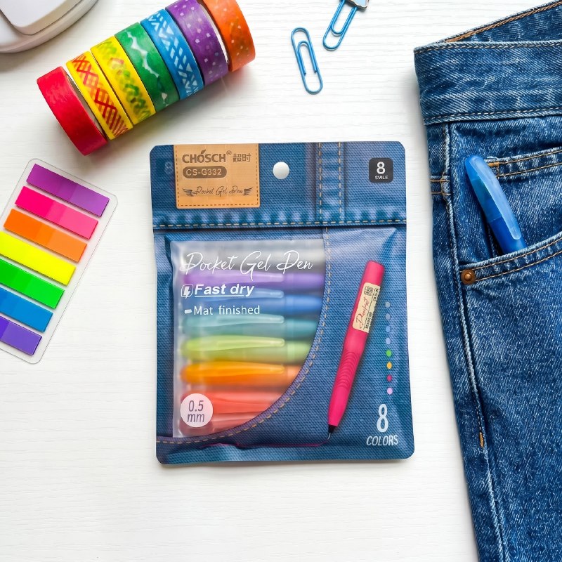 Jeans Pocket Gel Pen Set – 8 Colors