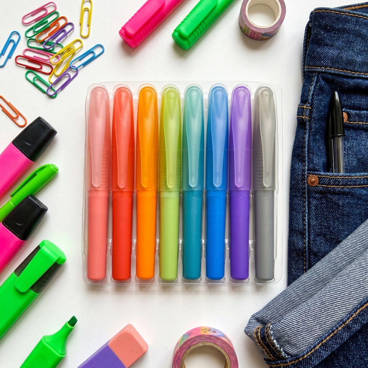 Jeans Pocket Gel Pen Set – 8 Colors