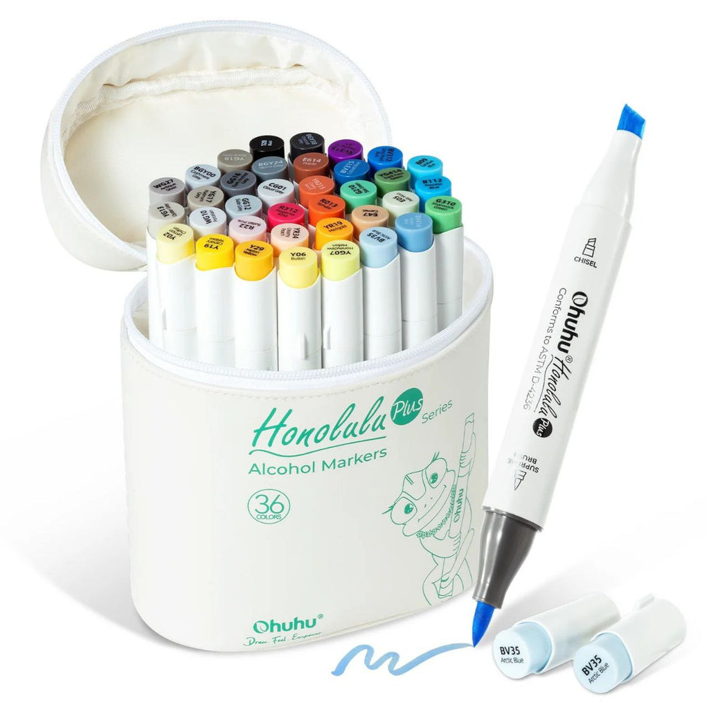 Ohuhu Honolulu Plus Series Supreme Rubber Brush Tip Markers - 36 Colors