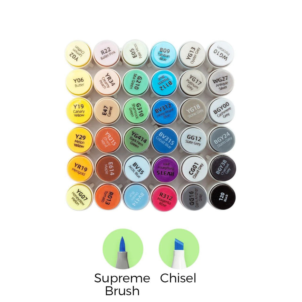 Ohuhu Honolulu Plus Series Supreme Rubber Brush Tip Markers - 36 Colors