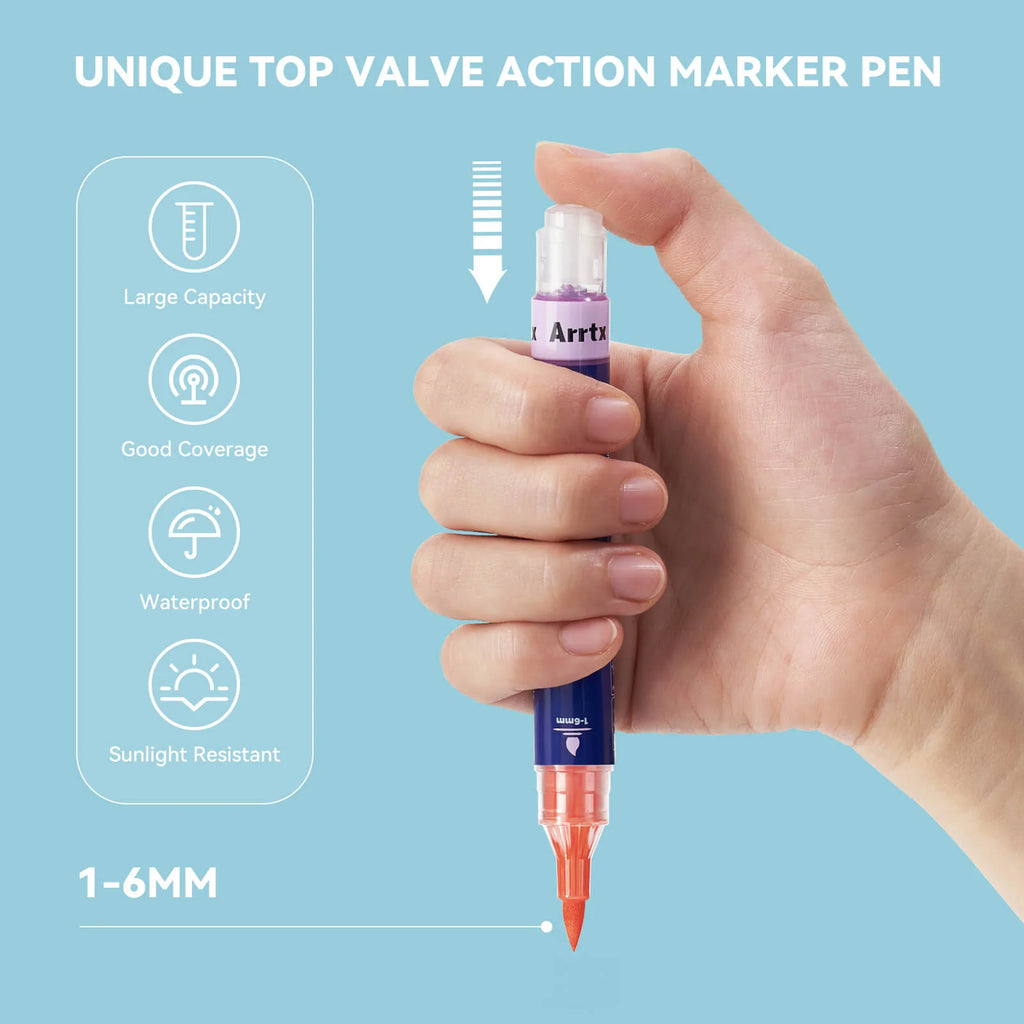 Arrtx Simptap Acrylic Markers 24 Colors Top Valve Action Paint Markers