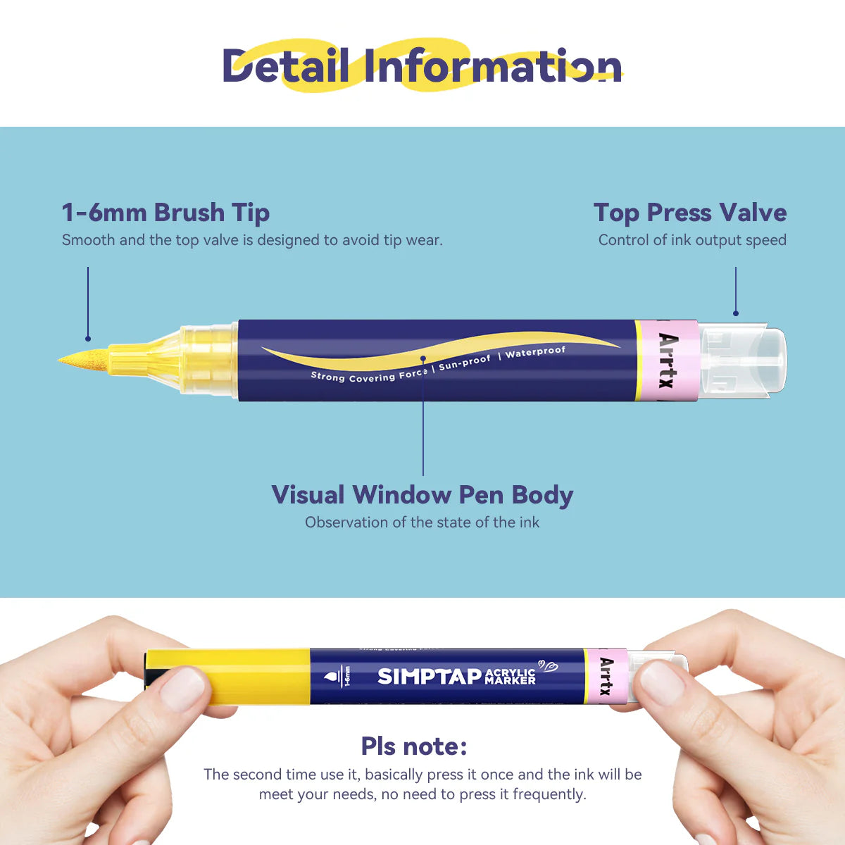 Arrtx Simptap Acrylic Markers 24 Colors Top Valve Action Paint Markers