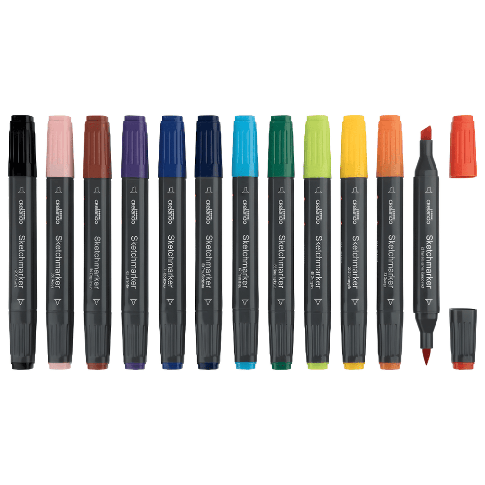 Crelando Dual-Tip Art Sketch Markers Set - 4-Pack (Dark/Jewel Tones)