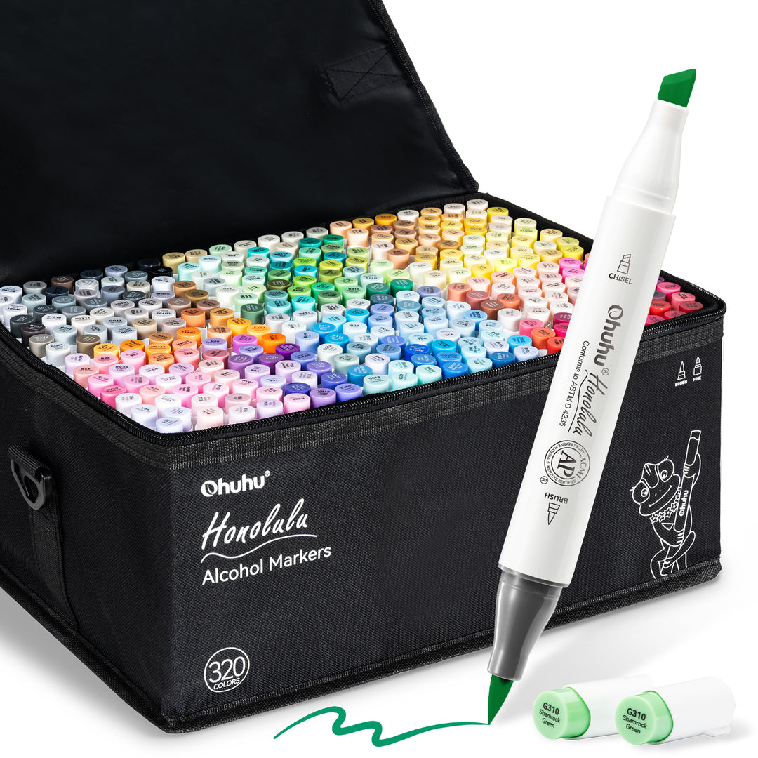 Ohuhu Honolulu 320 Colors Dual Tips Alcohol Art Markers (New Color Codes)